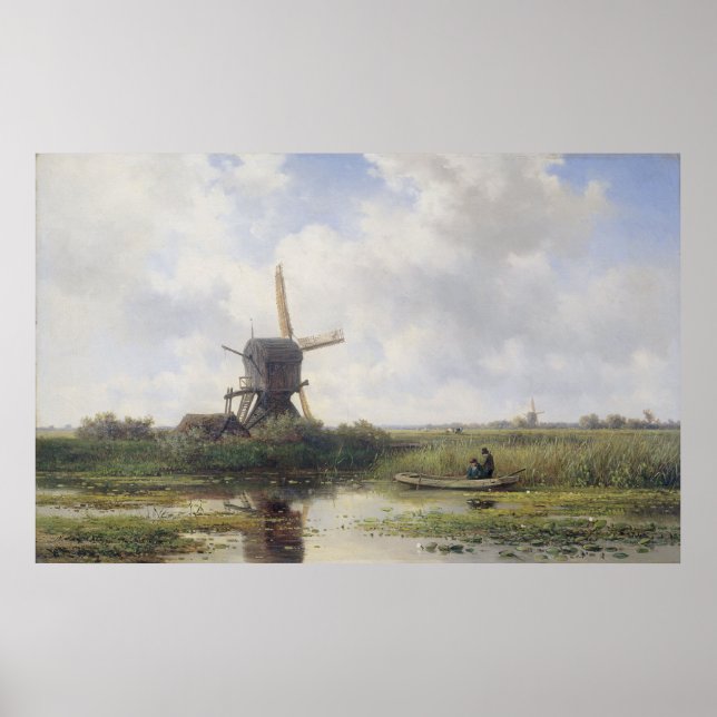 Dutch windmill near Gein river , Willem Roelofs Poster (Front)