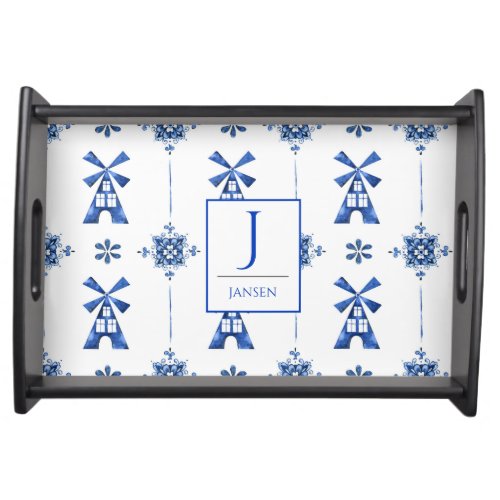 Dutch Windmill Pattern Monogram Serving Tray