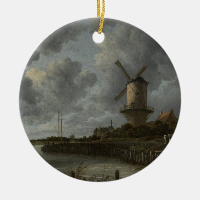 Dutch windmill Wijk bij Duustede, Ruisdael Ceramic Ornament (Front)