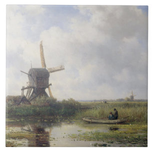 Dutch windmills near Gein river , Willem Roelofs Ceramic Tile