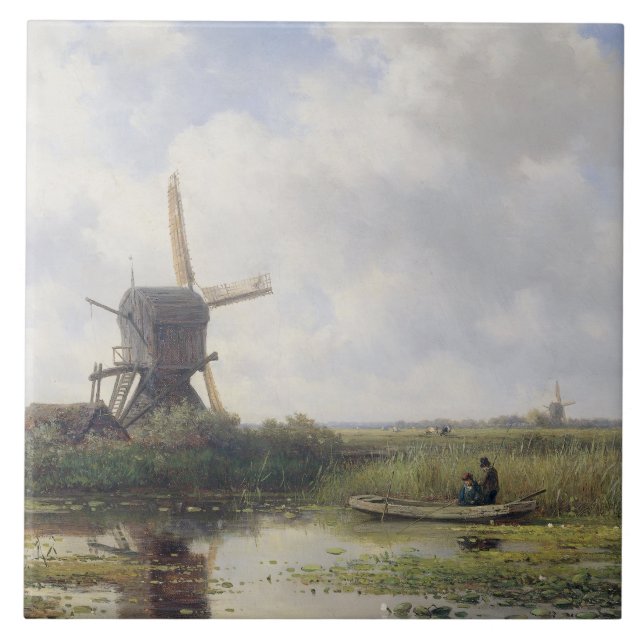 Dutch windmills near Gein river , Willem Roelofs Ceramic Tile (Front)