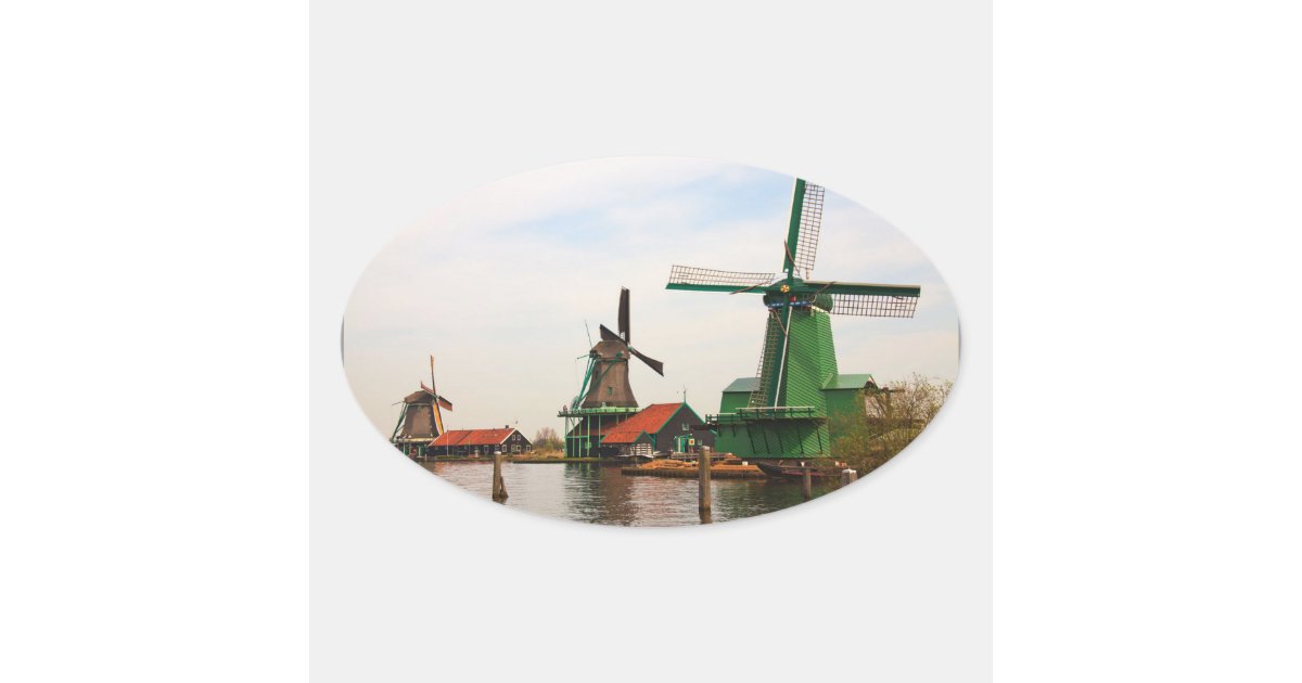 Dutch Windmills oval sticker | Zazzle