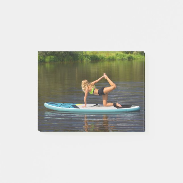 Dutch woman on SUP in yoga pose on water Post-it Notes (Front)