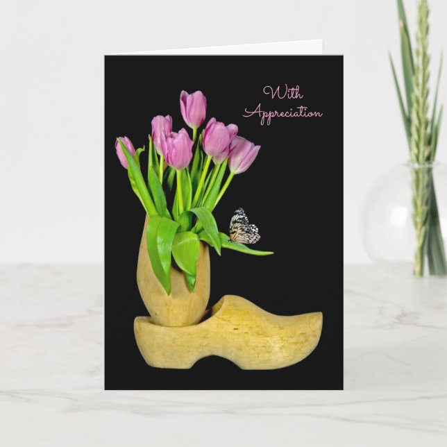 Dutch wooden shoes and tulips thank you card (Front)