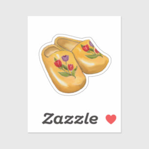Dutch Wooden Shoes with Tulips, Klompen, Holland Sticker