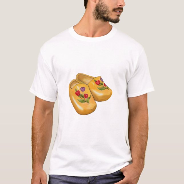 Dutch Wooden Shoes with Tulips, Klompen, Holland T-Shirt (Front)