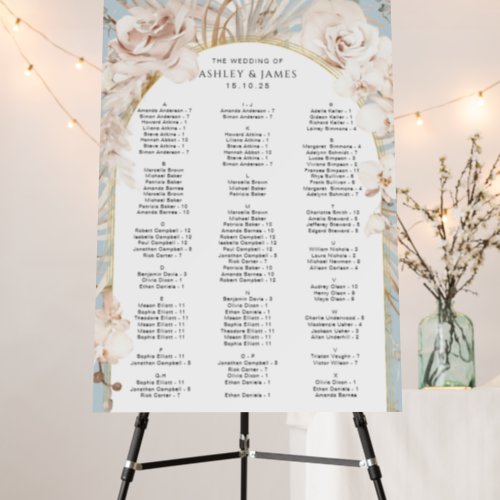 Duty blue_beige botanical floral seating chart foam board