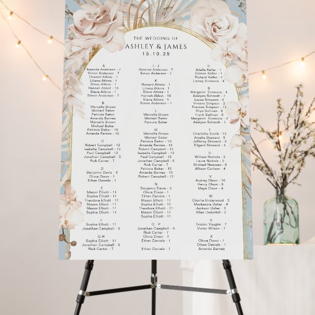 Duty blue-beige botanical floral seating chart foam board (In Situ (Stand))