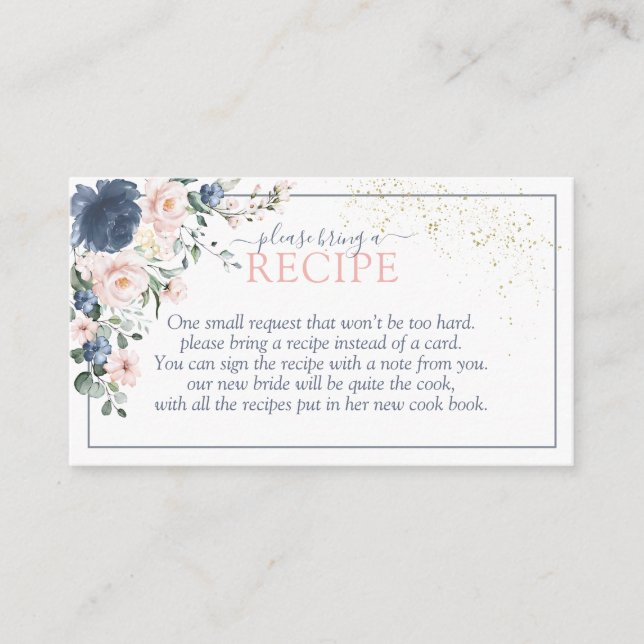Duty Blue Blush Pink Floral Please Bring A Recipe Enclosure Card (Front)