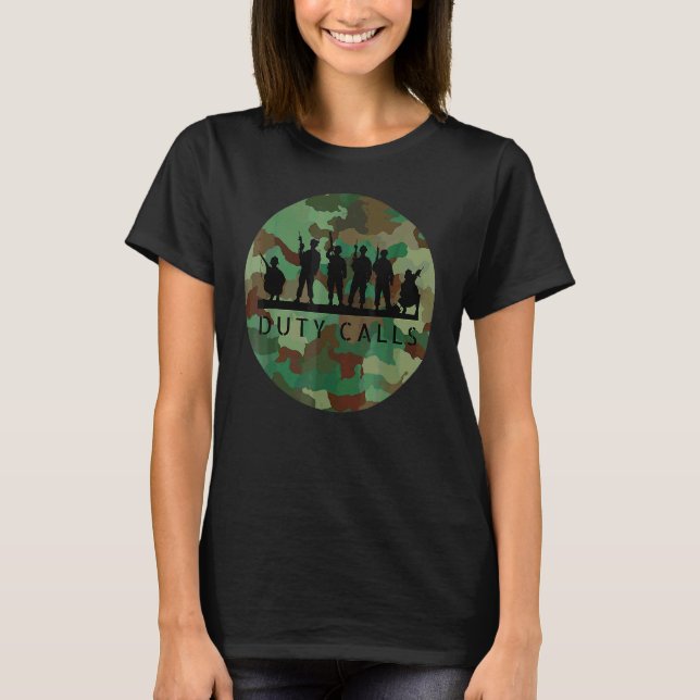 Duty Calls Cool Camouflage Soldier Figurines T-Shirt (Front)