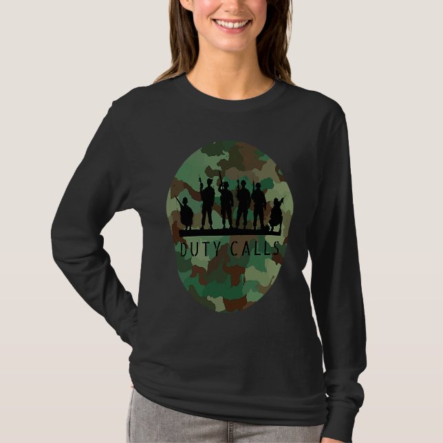 Duty Calls Cool Camouflage Soldier Figurines T-Shirt (Front)