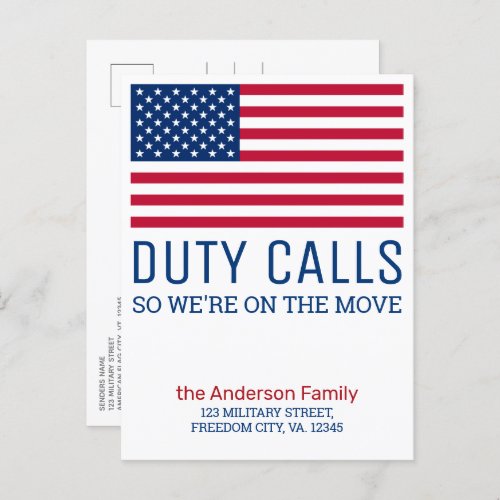 Duty Calls Military Moving PCS Move Weve Moved Announcement Postcard
