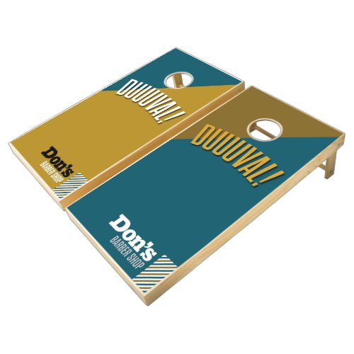 DUUUVAL Cornhole Bag Toss _ Dons Barber Shop Cornhole Set