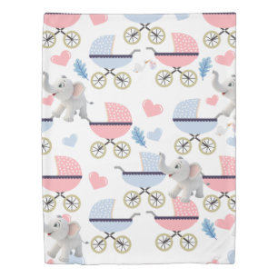 Duvet Cover Baby Stroller Stork Elephant Hearts 