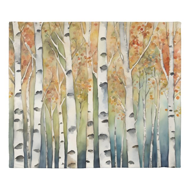 Duvet Cover Birch Wood Tree Bark Leaves Orange (Front)