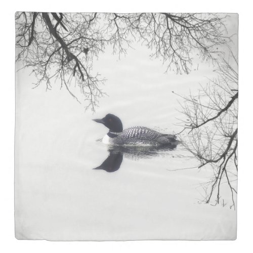 Duvet cover  Black and white loon on a lake