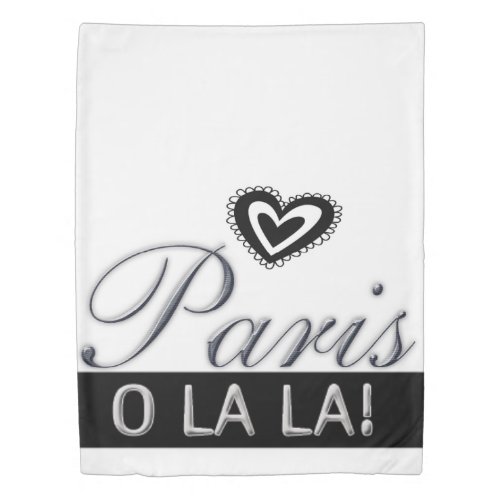 Duvet Cover Black  White Paris o la la France