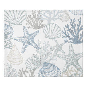 Duvet Cover Blue Starfish Seashells Coastal Beach