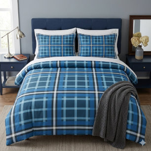 Duvet Cover Blue Tartan Plaid Check Pattern
