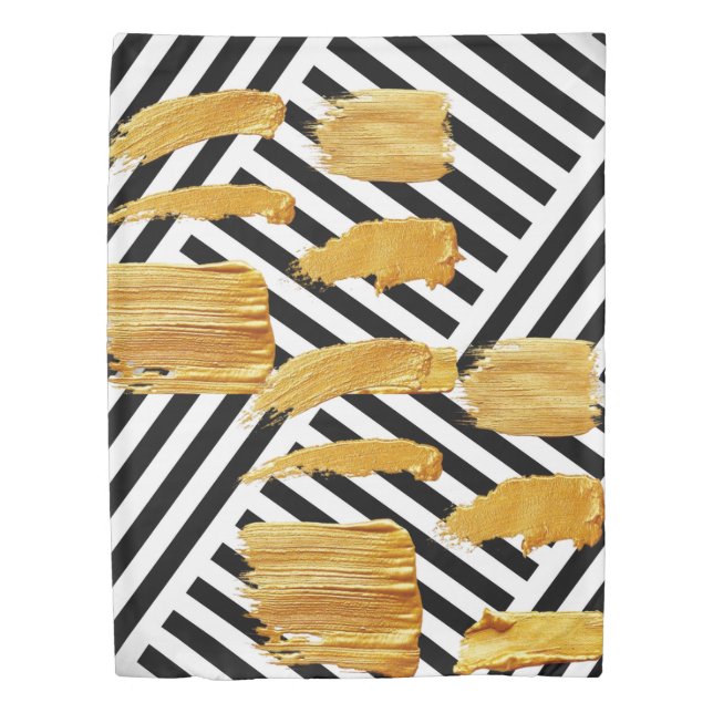 Duvet Cover Blue & White  Stripe Gold (Front)