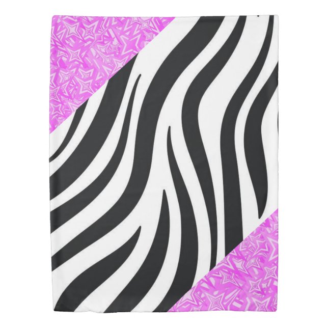 Duvet Cover Blue & White  Stripe Hot Pink Leopard  (Front)