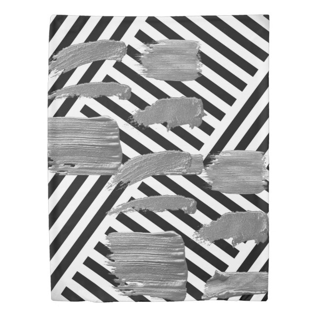 Duvet Cover Blue & White  Stripe Silver Gray (Front)