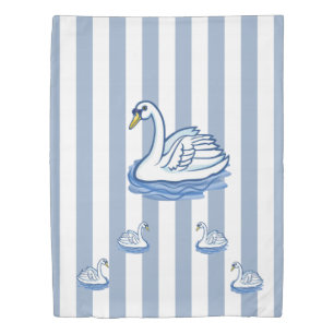 Duvet Cover Blue & White Stripe Swans