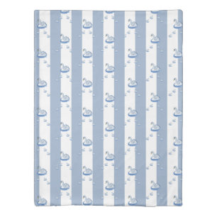 Duvet Cover Blue & White Stripe Swans