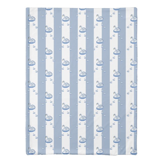 Duvet Cover Blue & White  Stripe Swans (Back)