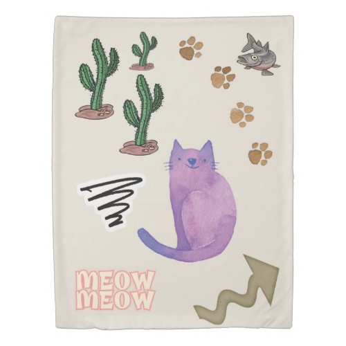 Duvet Cover Cat Fish Cactus