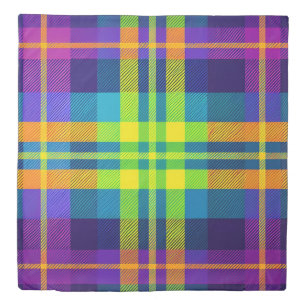 Duvet Cover Cute Bright Green Purple Plaid
