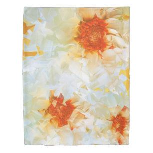 Duvet Cover Flowers White Orange Cubist