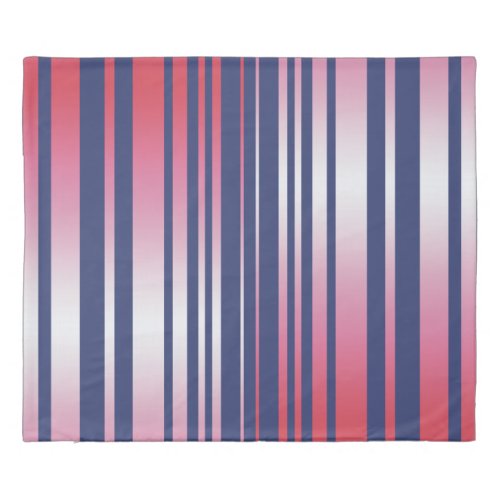 Duvet Cover in Navy Stripes Over a Pink Background