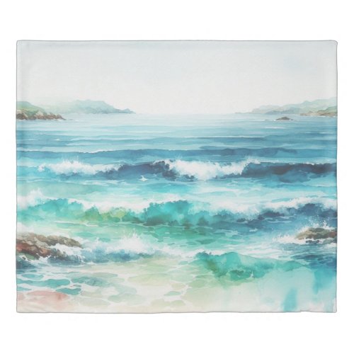 Duvet Cover Ocean Waves Beach Watercolor Painting