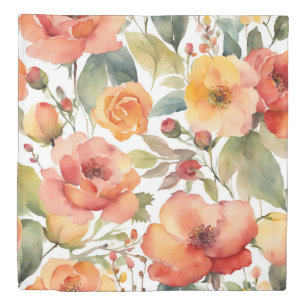 Duvet Cover Orange Wild Roses Flowers Botanical