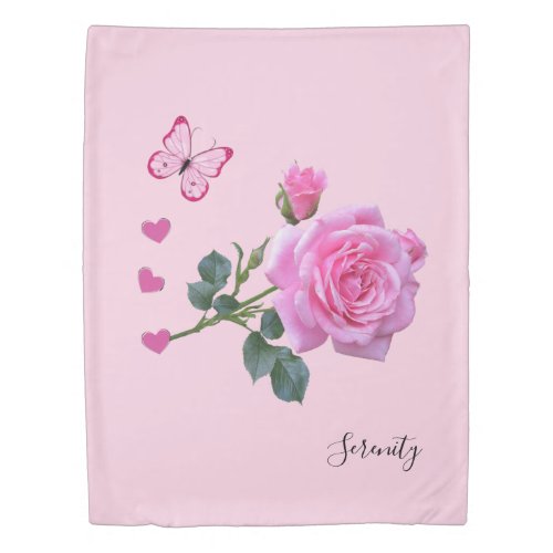 Duvet Cover Pony Pink Rose Floral Butterfly Hearts