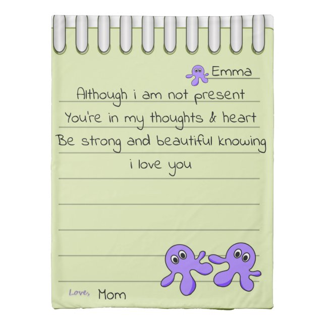 Duvet Cover Purple Octopus Notes by Mom (Back)