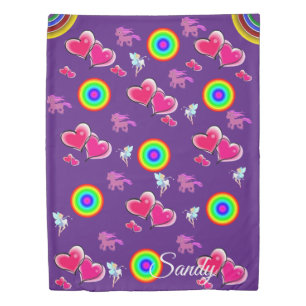 Duvet Cover Purple Pink Hearts