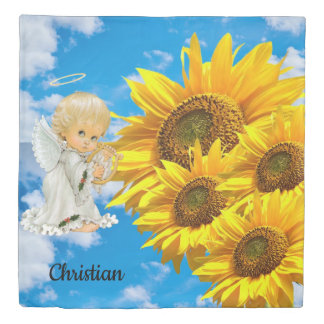 Duvet Cover, Sunflower Floral Baby Angel Sky Cover