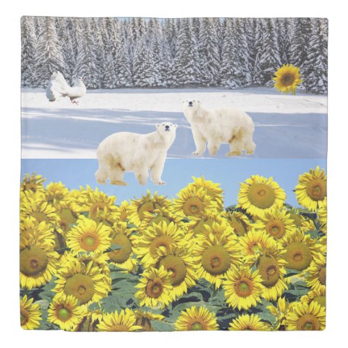 Duvet Cover Sunflower Floral Polar Bear