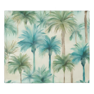 Duvet Cover Teal Blue Green Palm Trees Pattern