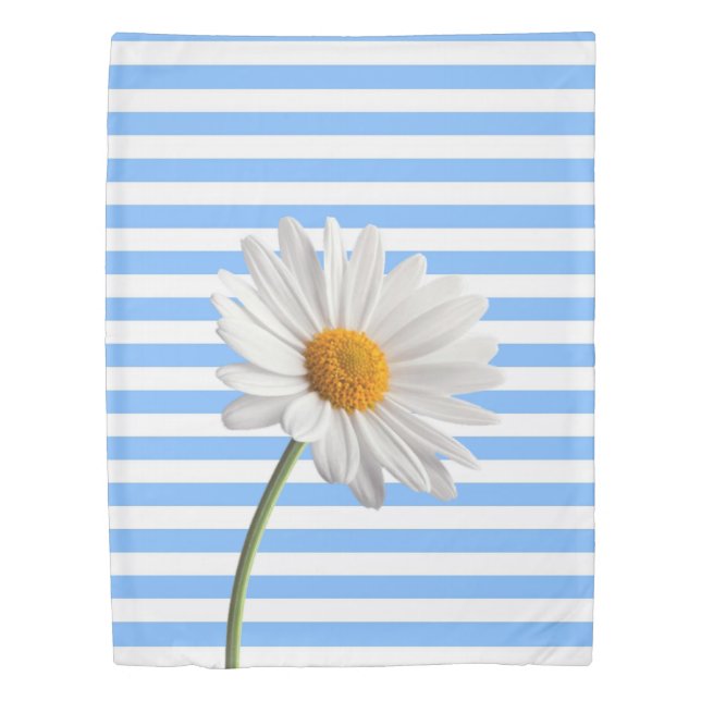Duvet Cover White and Blue Stripe Daisy (Front)