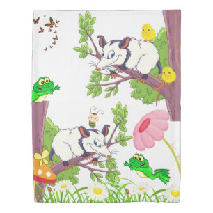 Duvet Cover White Possum Frog Chicks Floral