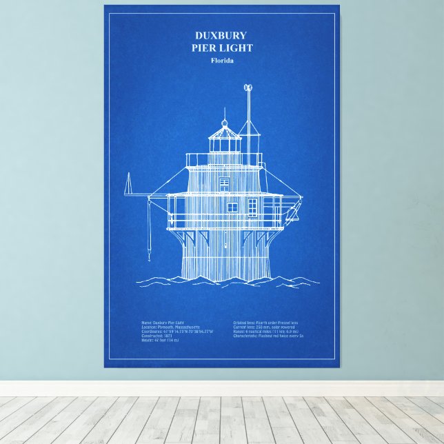Duxbury Pier Light Lighthouse - Massachusetts – AD Canvas Print (Insitu(Wood Floor))
