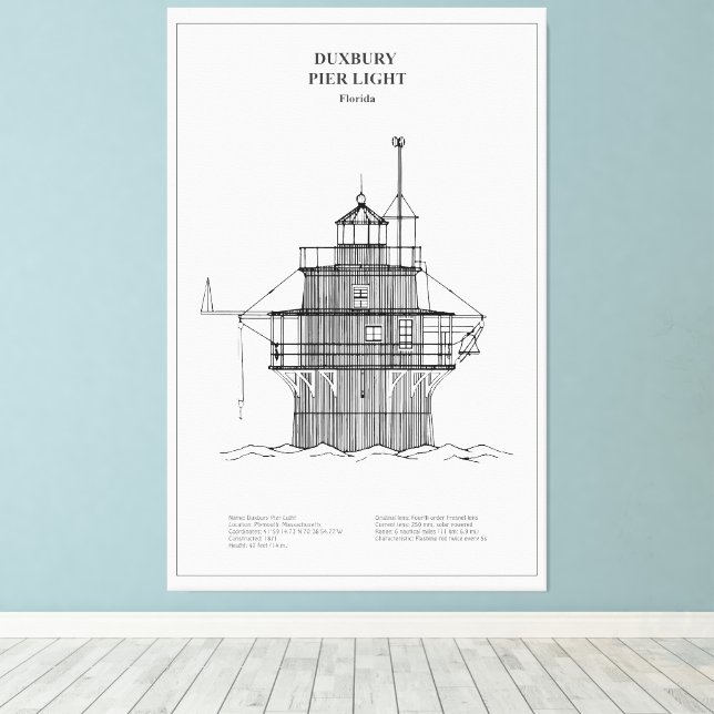 Duxbury Pier Light Lighthouse - Massachusetts -BD Canvas Print (Insitu(Wood Floor))
