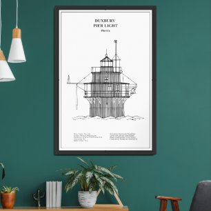 Duxbury Pier Light Lighthouse - Massachusetts -BD Framed Art
