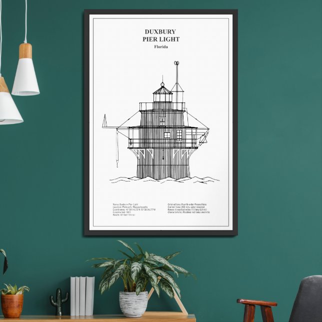 Duxbury Pier Light Lighthouse - Massachusetts -BD Framed Art (Living Room 2)