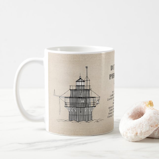 Duxbury Pier Light Lighthouse - Massachusetts -SBD Coffee Mug (With Donut)