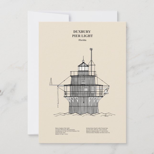 Duxbury Pier Light Lighthouse - Massachusetts -SBD Note Card (Front)