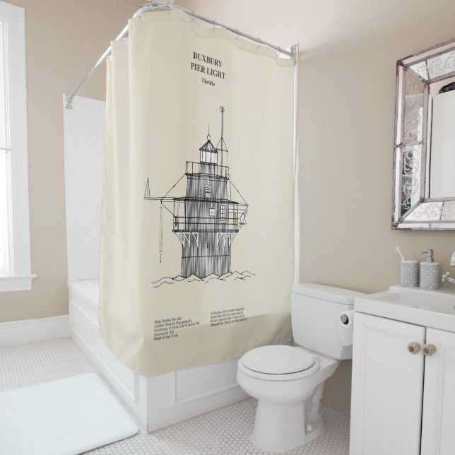Duxbury Pier Light Lighthouse - Massachusetts -SBD Shower Curtain (In Situ)